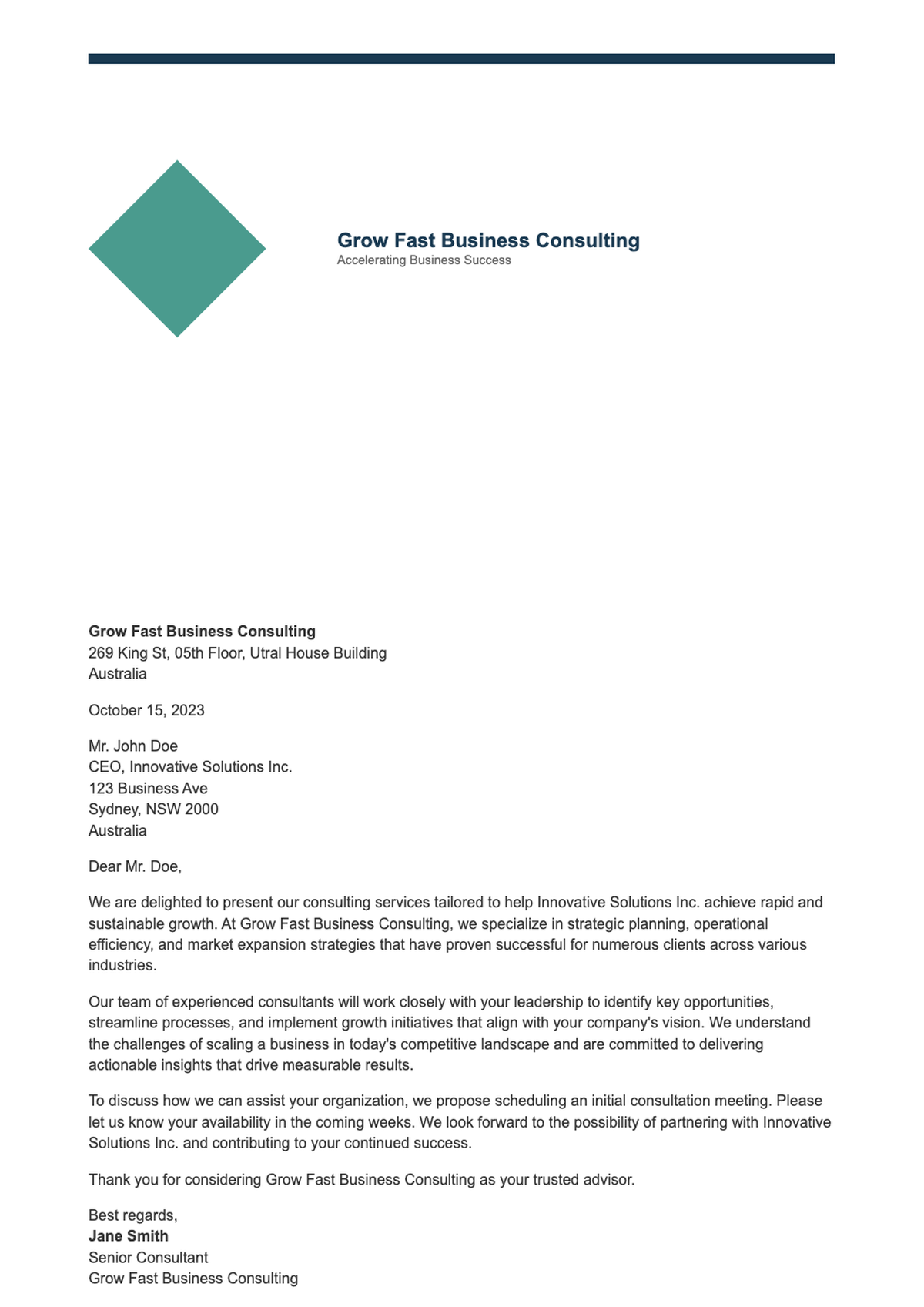 Professional business consulting letterhead with logo and contact details_variant_1